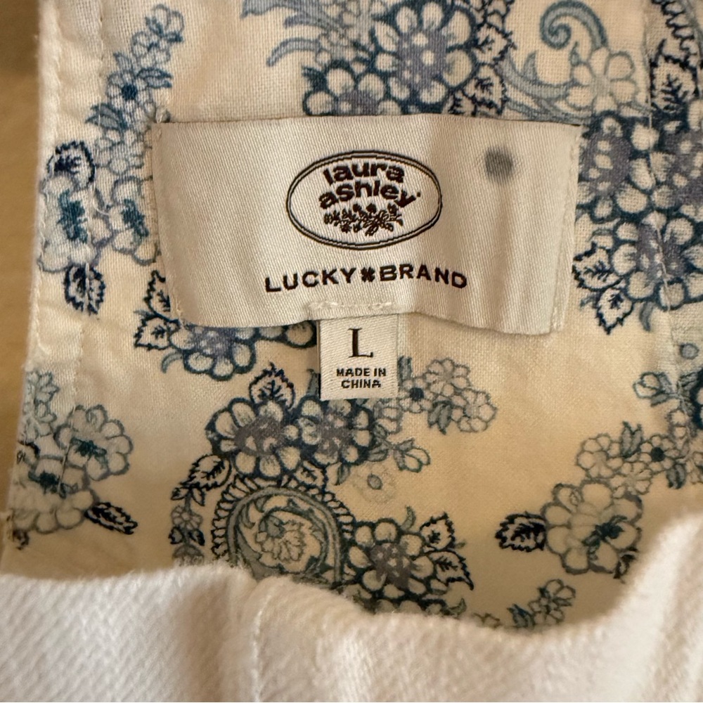 Lucky Brand White and Blue Striped Embroidered Jumpsuit Size L - Picture 6 of 8